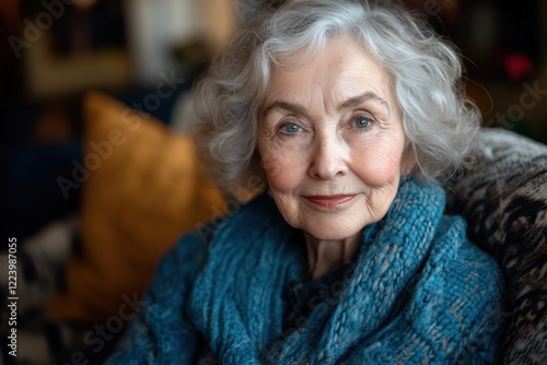 Wallpaper Mural Portrait of a Thoughtful Elderly Woman in a Cozy Living Room Looking at Camera with a Serene Expression Torontodigital.ca