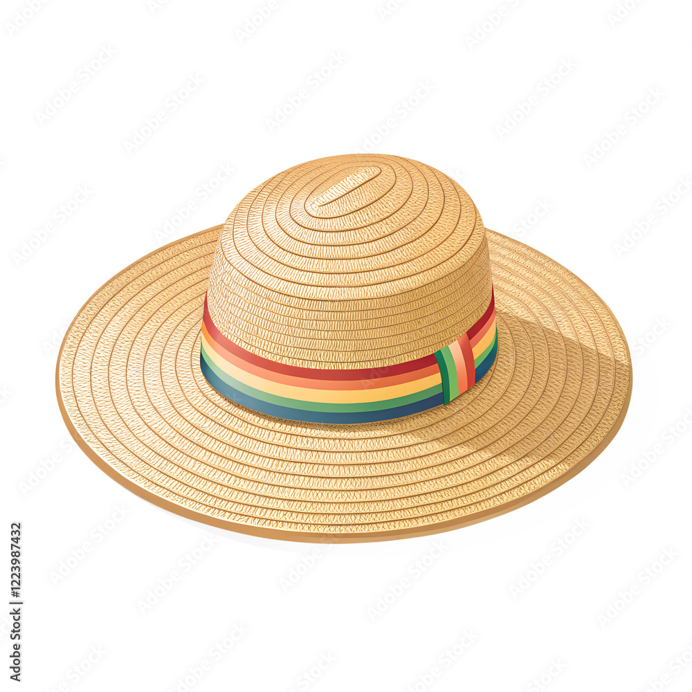 icon 3d Isometric render style of A wide-brimmed straw hat with a ribbon band, isolated on transparent background icon 3d Isometric render style of A wide-brimmed straw hat with a ribbon band, isolated on transparent background