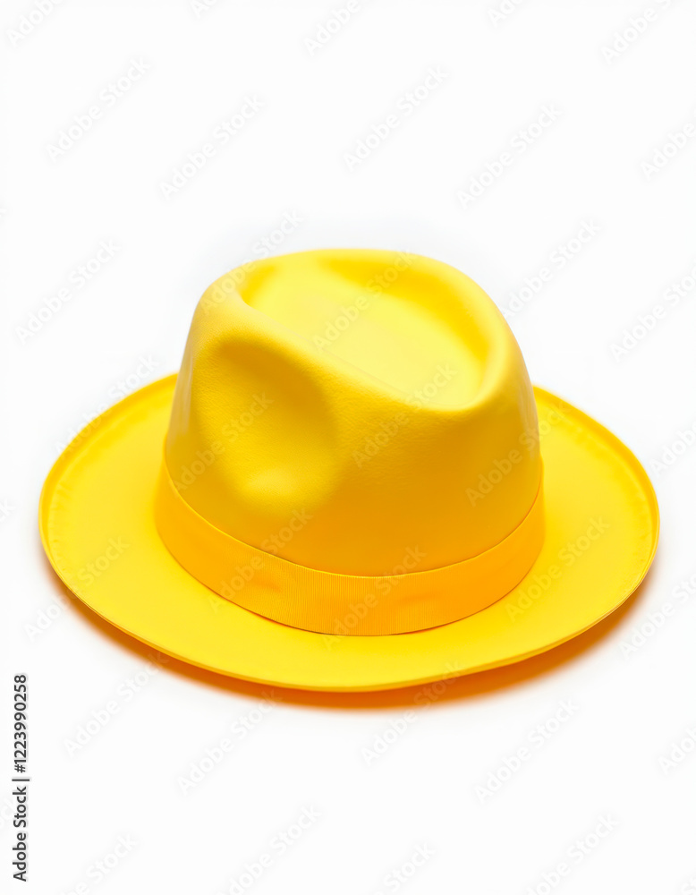 Yellow fedora hat on white background Yellow fedora hat on white background