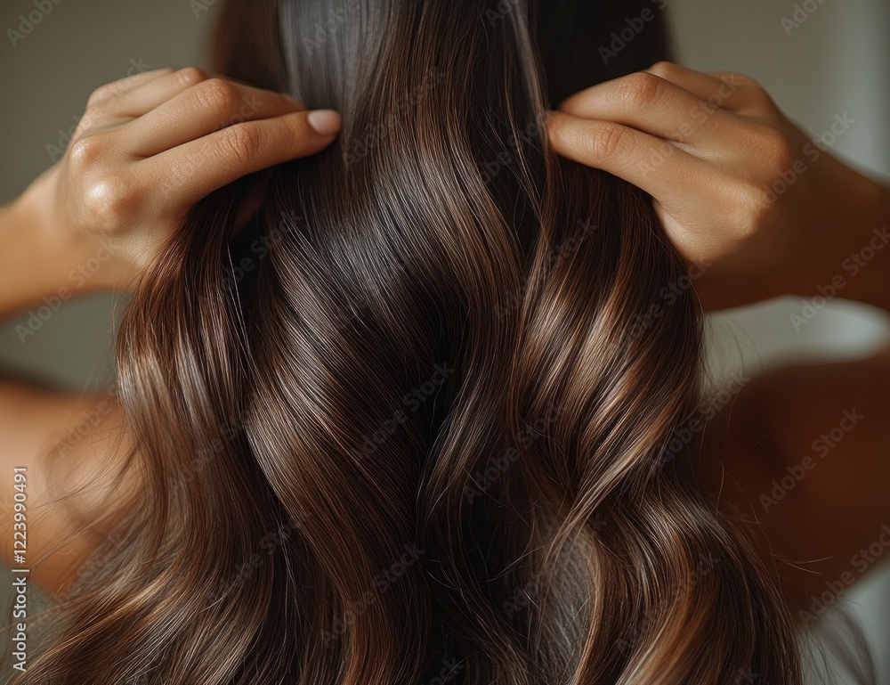 Obraz premium Woman Hair Care Reflection in Natural Light