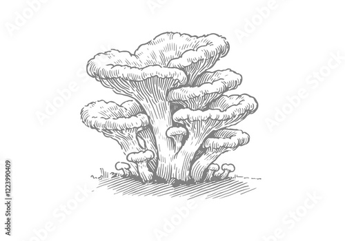 Fungi hand drawn Illustration Sketch Vector Isolated