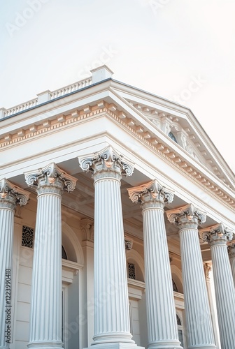 Elegant Neoclassical Building Facade with Decorative Columns and Architectural Details photo