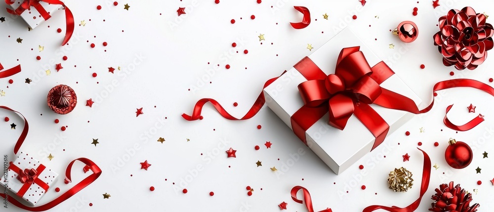Festive Christmas Flat Lay with Gifts and Decorations. Festive Christmas Flat Lay with Gifts and Decorations.
