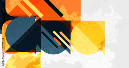 Squares, circles and triangles and grainy noisy texture. Vector Illustration For Wallpaper, Banner, Background, Card, Book Illustration, landing page