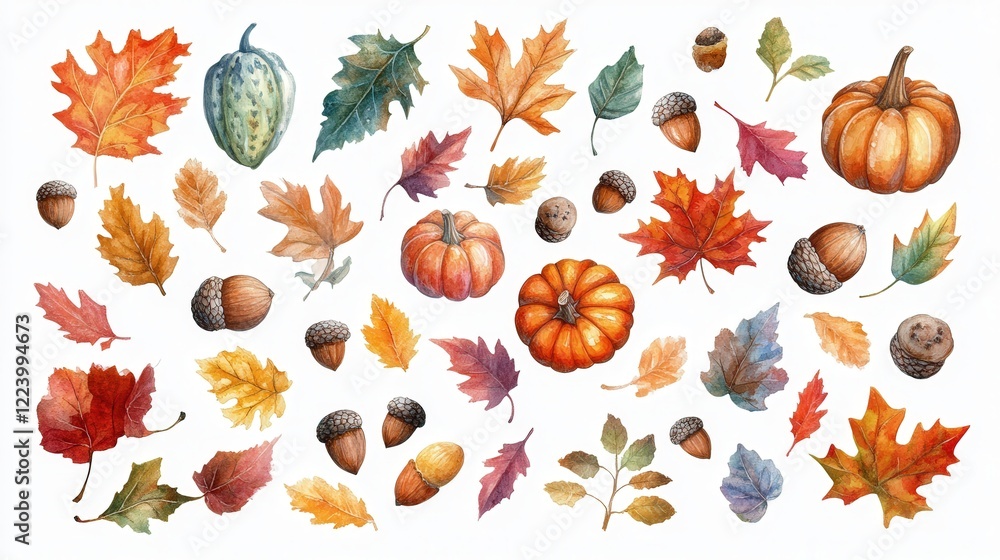 autumn PNG cut out elements, featuring colorful fall leaves, pumpkins, and acorns for seasonal decoration autumn PNG cut out elements, featuring colorful fall leaves, pumpkins, and acorns for seasonal decoration