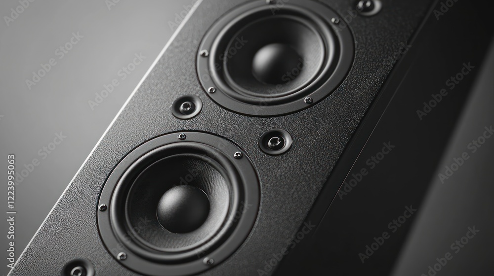 Close-up of Sleek Black Speakers: High-Fidelity Audio System Close-up of Sleek Black Speakers: High-Fidelity Audio System