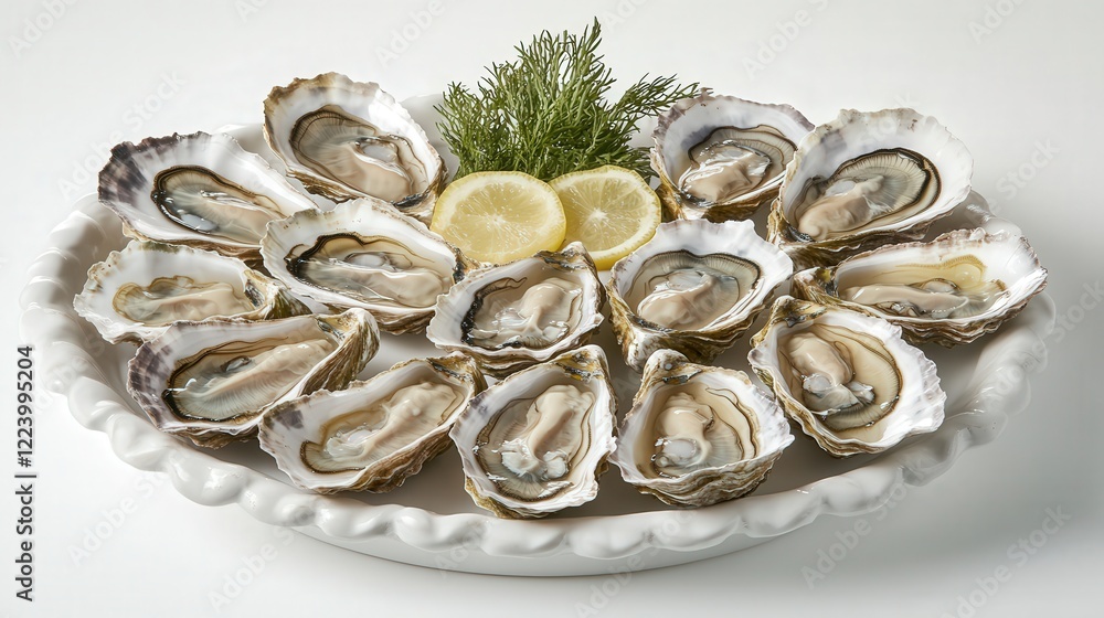 fresh oysters arranged on a platter, focusing on the natural beauty and freshness of these invertebrate seafood items fresh oysters arranged on a platter, focusing on the natural beauty and freshness of these invertebrate seafood items