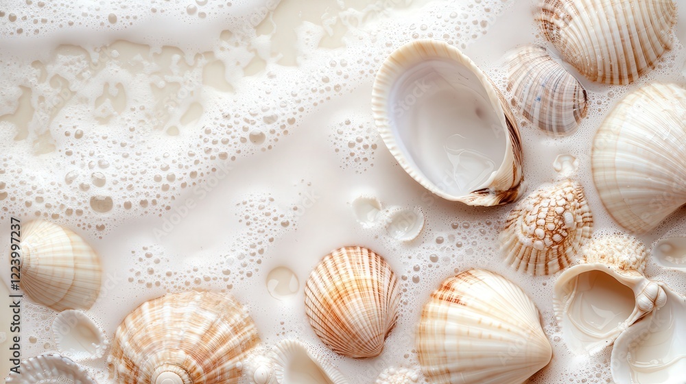 detailed view of beach seashells and a clam, capturing their unique features and natural elegance detailed view of beach seashells and a clam, capturing their unique features and natural elegance