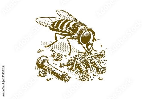 Hoverflies hand drawn Illustration Sketch Vector Isolated