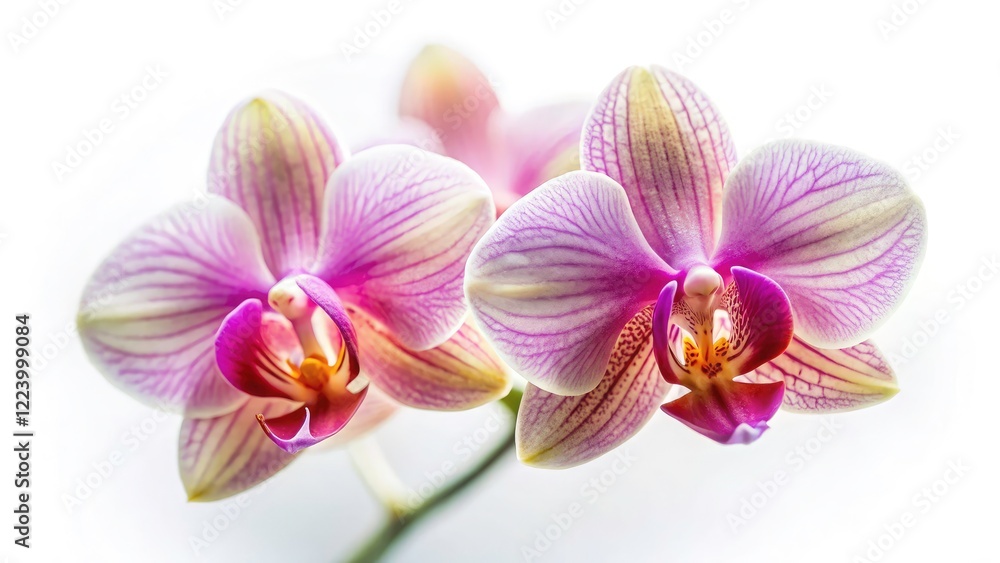 Close Up Tilt-Shift Orchid Couple, Isolated White Background, Miniature Flower Photography Close Up Tilt-Shift Orchid Couple, Isolated White Background, Miniature Flower Photography