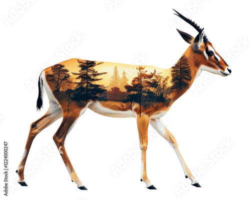 PNG  Antelope forest double exposure art photo