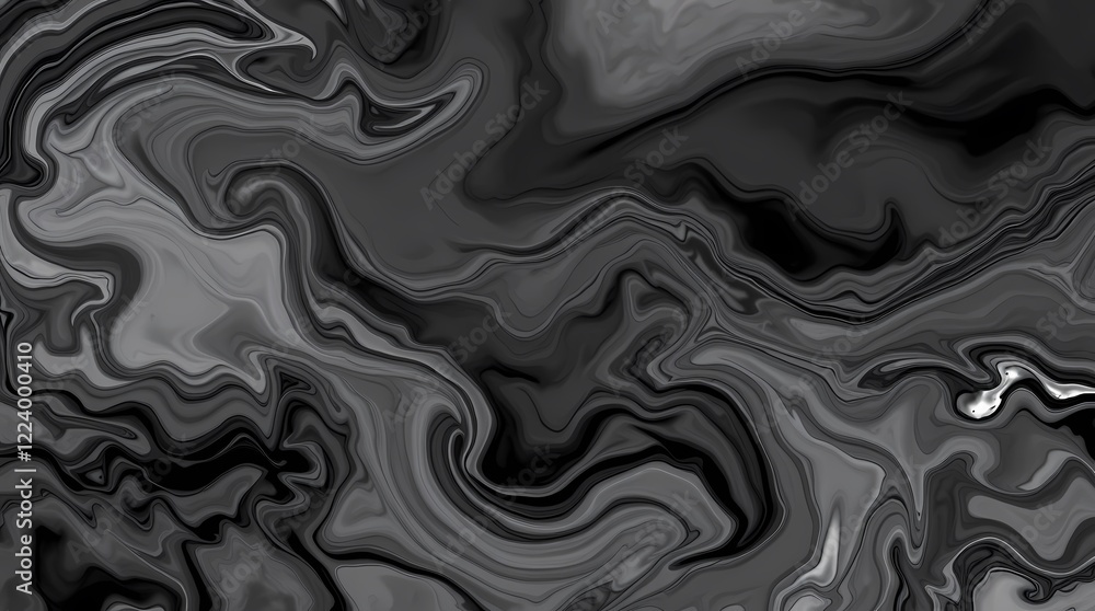 Fototapeta premium A monochromatic abstract composition featuring swirling grayscale forms, reminiscent of ink blots, rendered in a high-contrast style with sharp edges and smooth gradients, emphasizing texture 