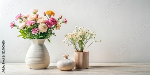 Wallpaper Mural Cozy Home Decor with Minimalist Vase and Ceramic Pot, Hygge Inspired Flowers, Isolated on White Background for Serene Interiors and Floral Aesthetics Torontodigital.ca