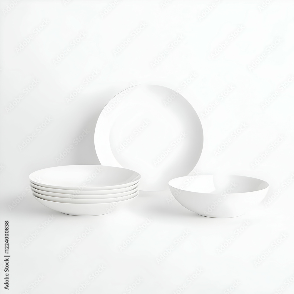 Fototapeta premium White plates and bowls on white background