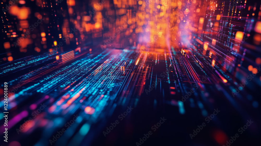 Abstract close-up of dynamic data flow in a colorful tech environment Abstract close-up of dynamic data flow in a colorful tech environment