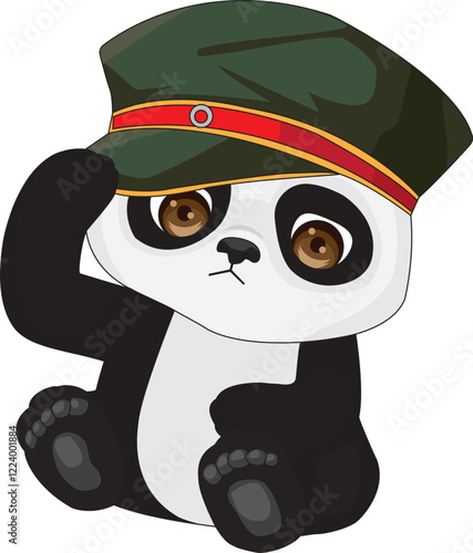 Cute panda with army hat vector chibi character mascot