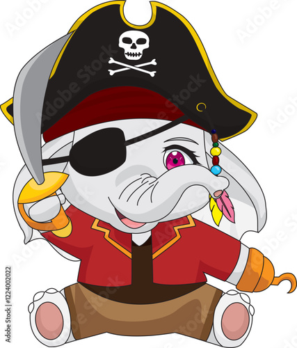 Cute pirate baby elephant chibi character vector mascot