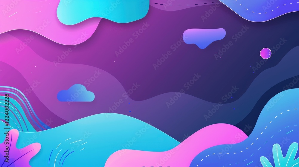 Fototapeta premium Abstract Purple and Blue Landscape: A vibrant digital art piece showcasing fluid shapes and gradients, evoking a sense of serenity and fantasy.