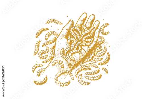 Mealworm hand drawn Illustration Sketch Vector Isolated