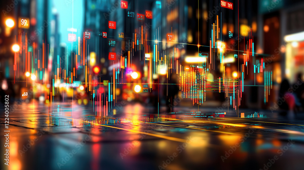 Fototapeta premium Dynamic financial market visualization with colorful graphs and data