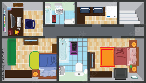 Top view home interior design modern apartment floor vector
