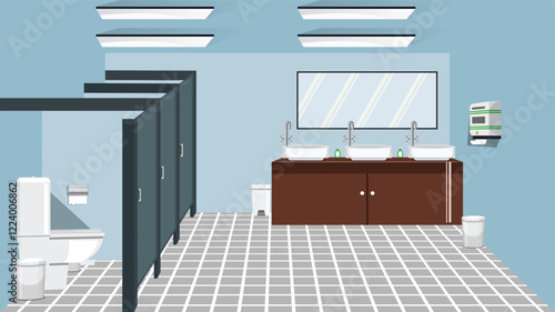Public toilet interior design modern restroom vector illustration