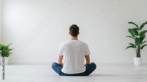 Wallpaper Mural PM2.5 protect concept. Man Meditating Indoors with Air Purifier for Relaxation and Wellness Torontodigital.ca