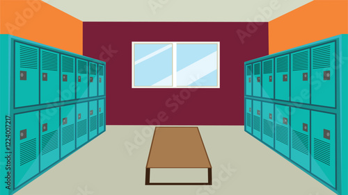 Locker room college, stadium, school interior design illustration vector