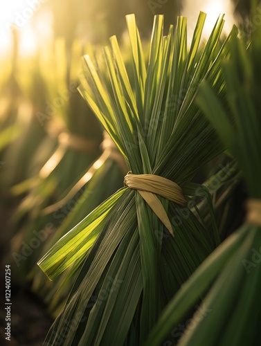 Close-up of palm branches used on Palm Sunday. Holy Week concept.