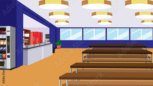 A vector illustration of cozy cafe interior of a modern cafeteria