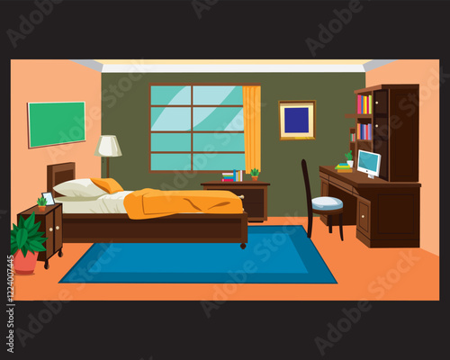 Modern bedroom without people house design interior illustration vector