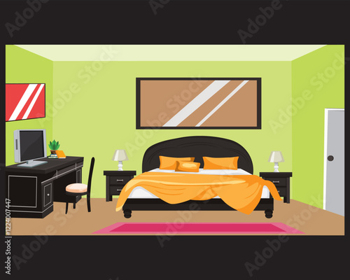 Front view bedroom house interior design vector 