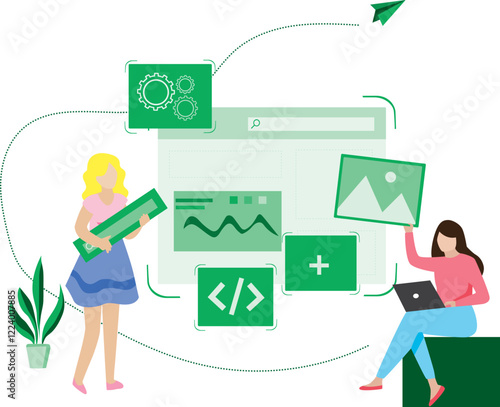 Blog web designer and seo optimization, Website illustration flat design 