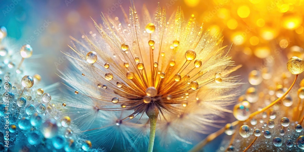Obraz premium Golden Dandelion Macro Photography: Abstract Pastel Flower Wallpaper