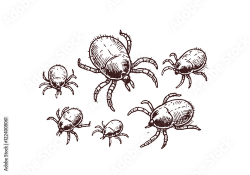 mites hand drawn Illustration Sketch Vector Isolated