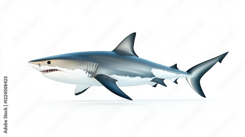 Fototapeta premium illustration of a shark swimming underwater, showcasing its sleek form and sharp features against a clean white background
