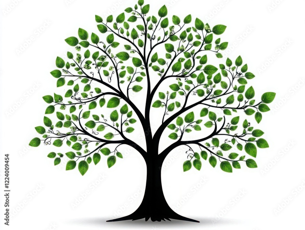 Artistic depiction of a lush green tree with vibrant leaves symbolizing nature, growth, and the environment in a minimalist style Artistic depiction of a lush green tree with vibrant leaves symbolizing nature, growth, and the environment in a minimalist style