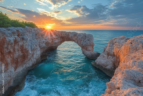 Majestic Coastal Formations: Rocky Shoreline with Nature-Carved Arches photo