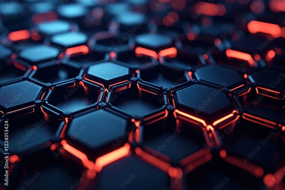 Geometry grid artistry concept. Abstract close-up of a hexagonal pattern with glowing edges, creating a futuristic and tech-inspired look. Geometry grid artistry concept. Abstract close-up of a hexagonal pattern with glowing edges, creating a futuristic and tech-inspired look.