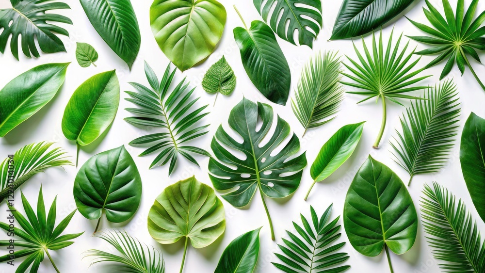 Lush Tropical Green Leaves Botanical Collection, White Background, Nature Photography Lush Tropical Green Leaves Botanical Collection, White Background, Nature Photography