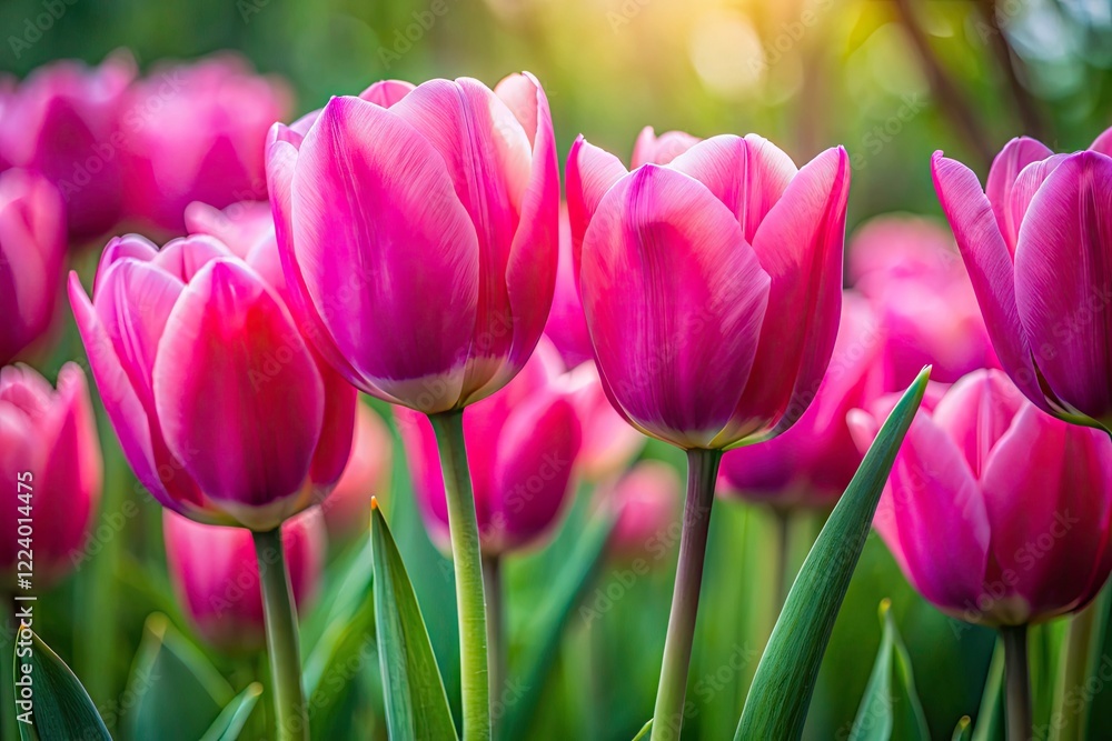 Fototapeta premium Minimalist Pink Tulip Garden Photography: Simple Spring Bloom Images