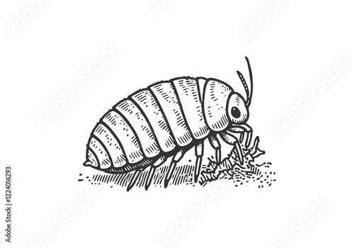 Pill Bug hand drawn Illustration Sketch Vector Isolated