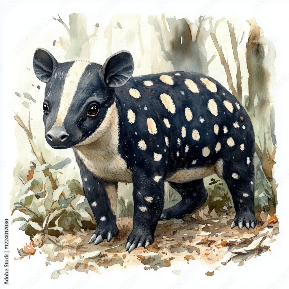 Fototapeta premium Spotted animal exploration forest watercolor on a wildlife close-up nature 