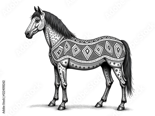  Decorated Horse with Geometric Tribal Pattern Design photo