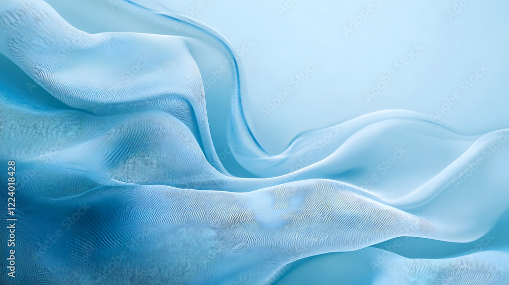 Fototapeta premium Abstract Light Blue Silk Fabric Waves Creating Soft Fluid Motion : Generative AI