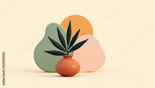 Wallpaper Mural Simple plant in terracotta pot against pastel shapes Torontodigital.ca