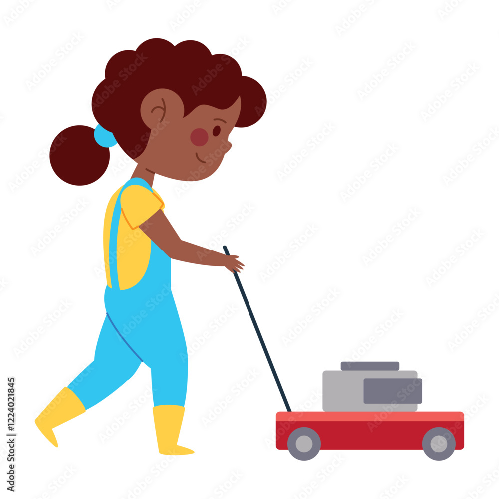Girl with Lawn Equipment Illustration Girl with Lawn Equipment Illustration