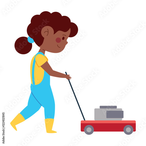 Girl with Lawn Equipment Illustration