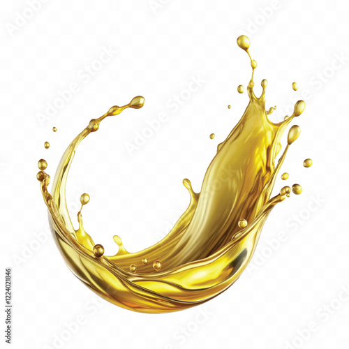 realistic 3d splash of olive oil with many drops in curve style isolated on white background 