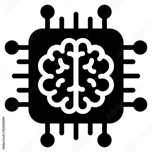 Brain Chip Icon in Glyph Style Suitable for Web and Apps icon, Poster, or Social Media Purpose